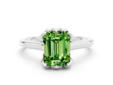 Silver Emerald Cut Peridot Solitaire Ring with Flower Prong Setting and Classic Band_12