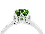 Silver Emerald Cut Peridot Solitaire Ring with Flower Prong Setting and Classic Band_16
