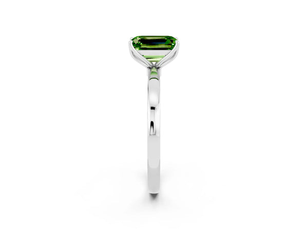 Silver Emerald Cut Peridot Solitaire Ring with Thin Band and Prong Setting