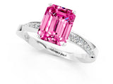 Silver Emerald Cut Pink Sapphire Engagement Ring with Side Stone Accents and Four-Prong Setting_13