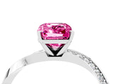 Silver Emerald Cut Pink Sapphire Engagement Ring with Side Stone Accents and Four-Prong Setting_16