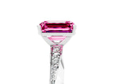 Silver Emerald Cut Pink Sapphire Engagement Ring with Side Stone Accents and Four-Prong Setting_17