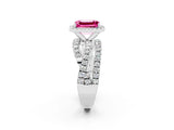 Silver Emerald Cut Pink Sapphire Halo Ring with Round Split Shank and Prong Setting_68