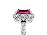 Silver Emerald Cut Pink Sapphire Scalloped Halo Engagement Ring with Round Shared Prong Band_41