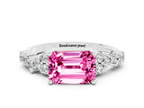 Silver Emerald Cut Pink Sapphire Scattered Round Accent Ring with Prong Setting_60