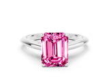 Silver Emerald Cut Pink Sapphire Solitaire Engagement Ring with Cathedral Setting and Four-Prong Mount_12