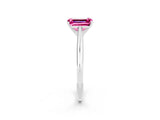 Silver Emerald Cut Pink Sapphire Solitaire Engagement Ring with Cathedral Setting and Four-Prong Mount_14