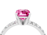 Silver Emerald Cut Pink Sapphire Solitaire Pavé Engagement Ring with Round Band and Prong Setting_94