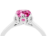Silver Emerald Cut Pink Sapphire Solitaire Ring with Flower Prong Setting and Classic Band_4