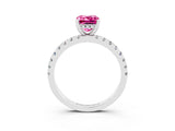 Silver Emerald Cut Pink Sapphire Solitaire Ring with Round  Pavé Band and Four-Prong Setting_27