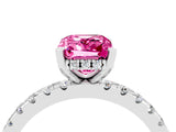 Silver Emerald Cut Pink Sapphire Solitaire Ring with Round  Pavé Band and Four-Prong Setting_28