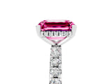 Silver Emerald Cut Pink Sapphire Solitaire Ring with Round  Pavé Band and Four-Prong Setting_29