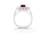 Silver Emerald Cut Ruby Floral Double Halo Engagement Ring with Prong Setting_155