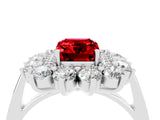 Silver Emerald Cut Ruby Floral Double Halo Engagement Ring with Prong Setting_156
