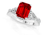 Silver Emerald Cut Ruby  Halo Twist Band Solitaire Prong Setting Ring_13