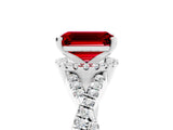 Silver Emerald Cut Ruby  Halo Twist Band Solitaire Prong Setting Ring_17