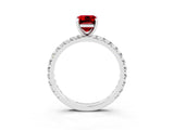 Silver Emerald Cut Ruby Pavé Solitaire Ring with Round Band and Prong Setting_45