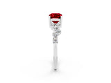 Silver Emerald Cut Ruby Scattered Round Accent Ring with Prong Setting_32