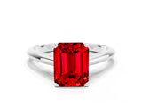 Silver Emerald Cut Ruby Solitaire Engagement Ring with Cathedral Setting and Four-Prong Mount_12