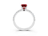 Silver Emerald Cut Ruby Solitaire Pavé Engagement Ring with Round Band and Prong Setting_87
