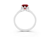 Silver Emerald Cut Ruby Solitaire Ring with Flower Prong Setting and Classic Band_3
