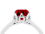 Silver Emerald Cut Ruby Solitaire Ring with Flower Prong Setting and Classic Band_4