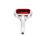 Silver Emerald Cut Ruby Solitaire Ring with Flower Prong Setting and Classic Band_5