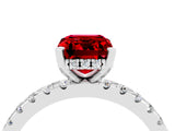 Silver Emerald Cut Ruby Solitaire Ring with Round  Pavé Band and Four-Prong Setting_28