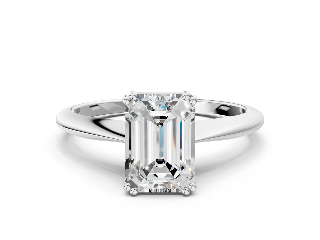 Silver Emerald Cut Solitaire Diamond Ring with Six-Prong Setting and Classic Band_6