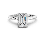Silver Emerald Cut Solitaire Diamond Ring with Six-Prong Setting and Classic Band_6
