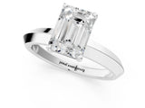 Silver Emerald Cut Solitaire Engagement Ring with Flat Band and Four-Prong Setting 1
