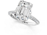 Silver Emerald Cut Solitaire Split Shank Pave Diamond Engagement Ring with Four-Prong Setting_14