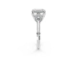Silver Emerald Cut Solitaire Split Shank Pave Diamond Engagement Ring with Four-Prong Setting_15