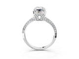 Silver Emerald Cut Solitaire Split Shank Pave Diamond Engagement Ring with Four-Prong Setting_16