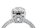 Silver Emerald Cut Solitaire Split Shank Pave Diamond Engagement Ring with Four-Prong Setting_17