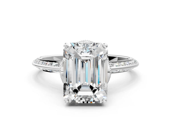 Sterling Silver Emerald Cut Graduated Pave Engagement Ring Setting