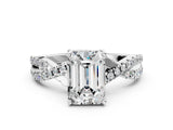 Silver Emerald Cut Solitaire Twist Pave Diamond Engagement Ring with Prong Setting_31