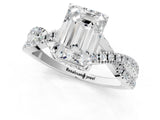 Silver Emerald Cut Solitaire Twist Pave Diamond Engagement Ring with Prong Setting_32