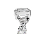 Silver Emerald Cut Solitaire Twist Pave Diamond Engagement Ring with Prong Setting_36