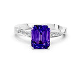 Silver Emerald Cut Tanzanite Engagement Ring with Side Stone Accents and Four-Prong Setting_24