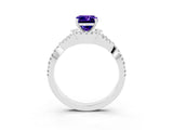 Silver Emerald Cut Tanzanite  Halo Twist Band Solitaire Prong Setting Ring_27