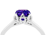 Silver Emerald Cut Tanzanite Solitaire Ring with Flower Prong Setting and Classic Band_16