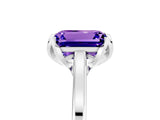 Silver Emerald Cut Tanzanite Solitaire Ring with Flower Prong Setting and Classic Band_17