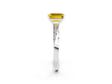 Silver Emerald Cut Yellow Sapphire Engagement Ring with Side Stone Accents and Four-Prong Setting_14