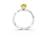 Silver Emerald Cut Yellow Sapphire Engagement Ring with Side Stone Accents and Four-Prong Setting_15