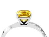 Silver Emerald Cut Yellow Sapphire Engagement Ring with Side Stone Accents and Four-Prong Setting_16