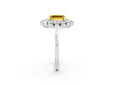 Silver Emerald Cut Yellow Sapphire Floral Double Halo Engagement Ring with Prong Setting_129