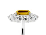 Silver Emerald Cut Yellow Sapphire Floral Double Halo Engagement Ring with Prong Setting_132