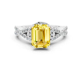 Silver Emerald Cut Yellow Sapphire  Halo Twist Band Solitaire Prong Setting Ring_24