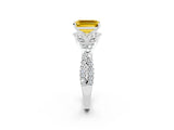 Silver Emerald Cut Yellow Sapphire  Halo Twist Band Solitaire Prong Setting Ring_26